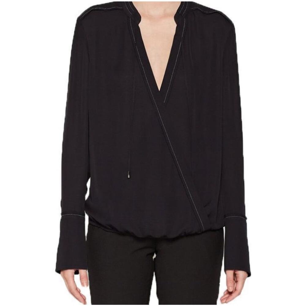 Brochu Walker Seville silk crepe blouse wrap crossover v front long sleeve